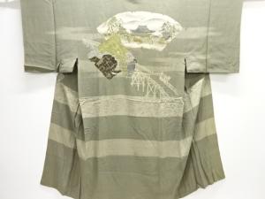 アンティーク　仕覆に屋敷風景模様男物長襦袢